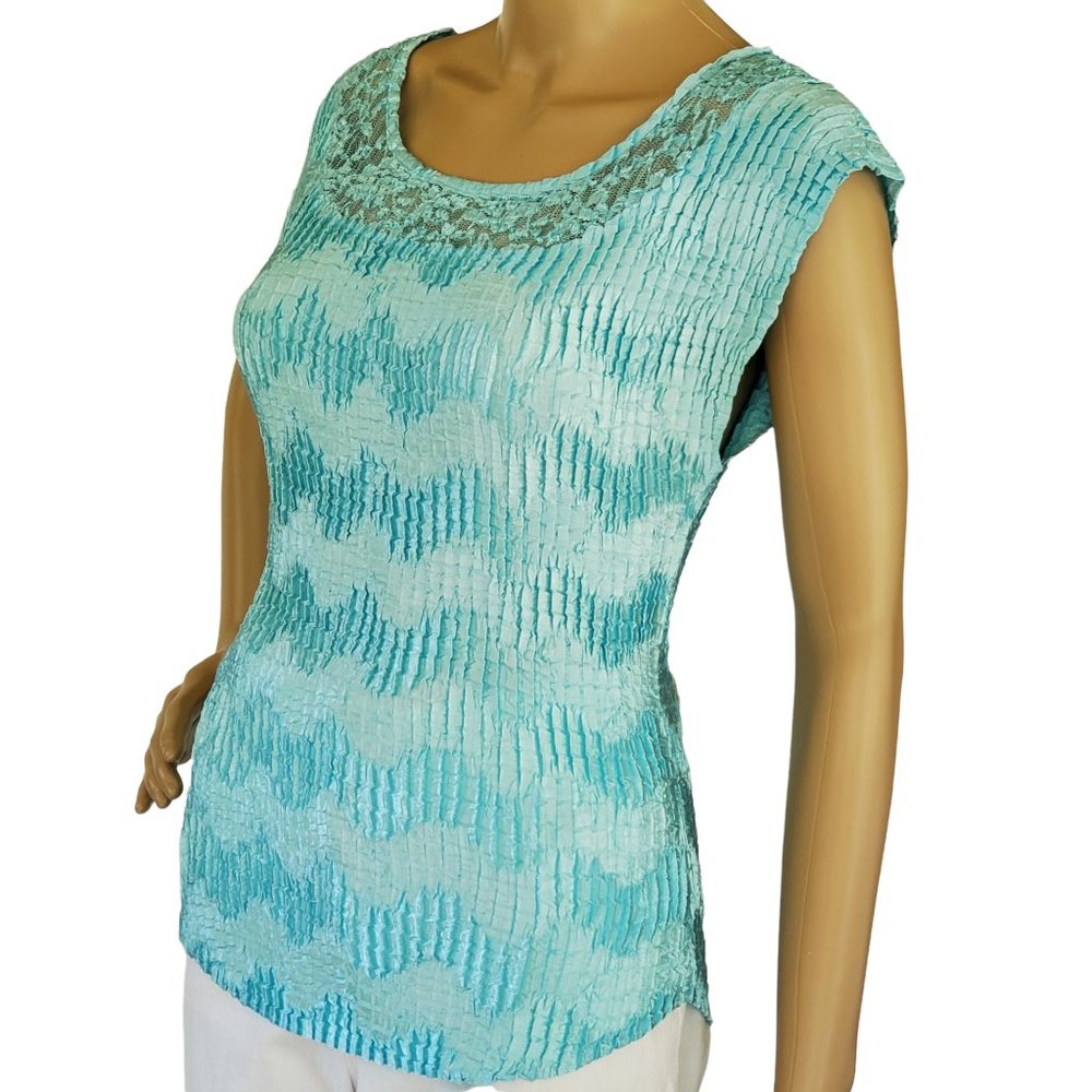 Dressbarn Light Blue Sleeveless Crinkle Tank Top Vintage 90's Women's M